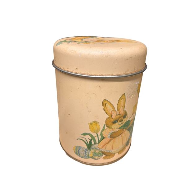 Wang's International 1987 Candy Tin, Bunnies, Ducks, Easter, Yellow Grannycore - Picture 3 of 11